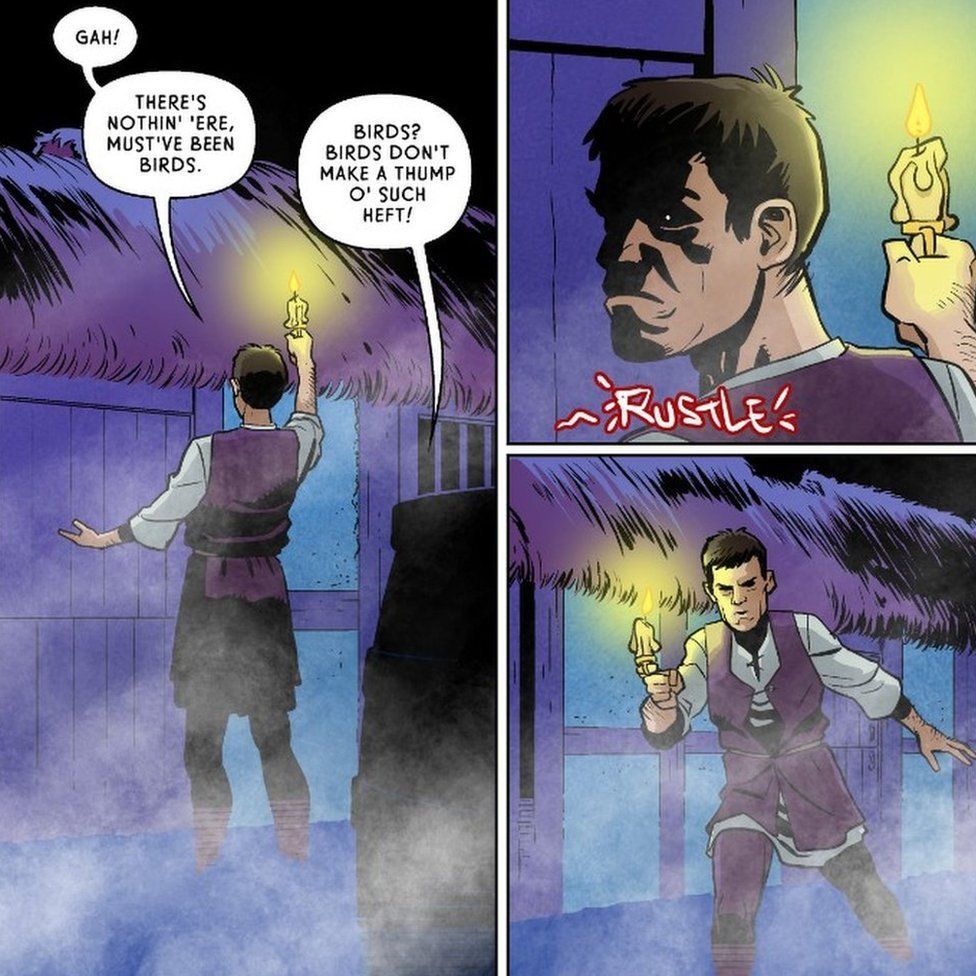 Three panels from the graphic novel