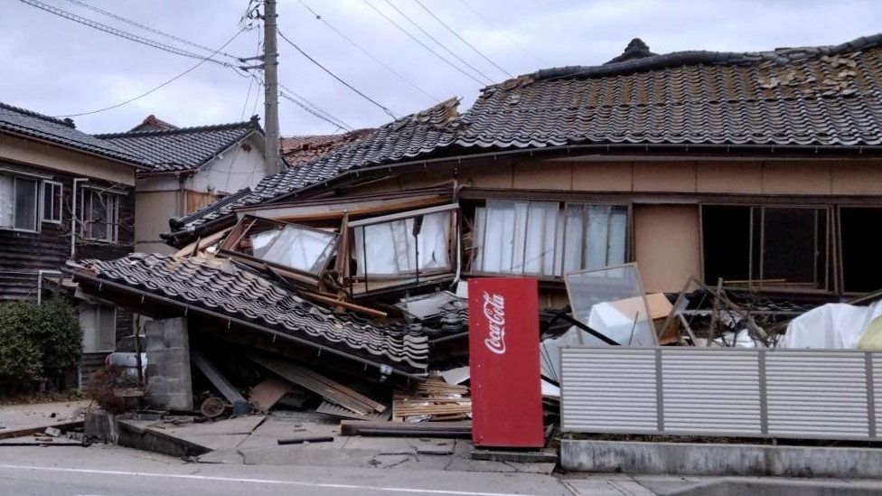 A collapsed house following an earthquake is seen in Wajima, Ishikawa prefecture, Japan January 1, 2024