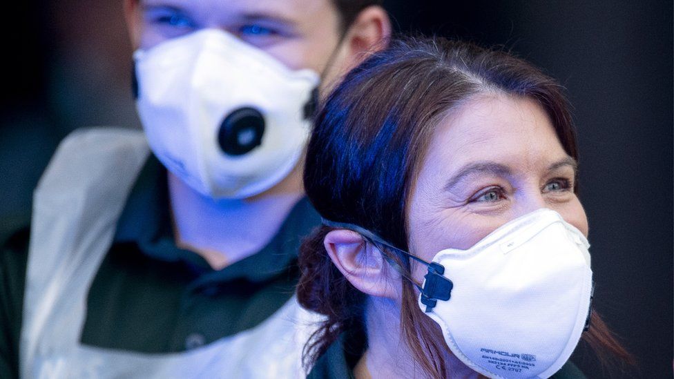 NHS staff wearing masks