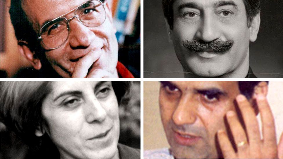 Clockwise: Mohammad Mokhtari, Dariush Forouhar, Mohammad Jafar Pouyandeh and Parvaneh Forouhar