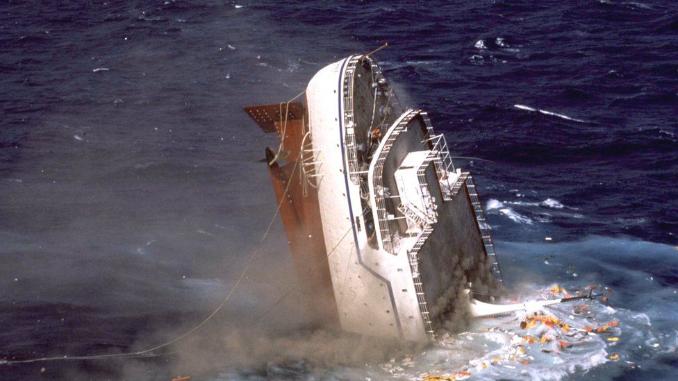 The Oceanos sinking off the coast of South Africa, August 1991