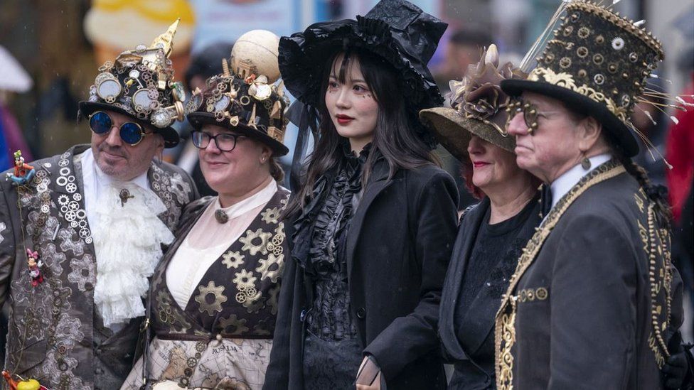 People attend the Whitby Goth Weekend in Whitby