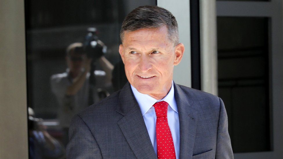 Michael Flynn, former National Security Advisor to President Donald Trump, leaves the courthouse following a pre-sentencing hearing in Washington DC, 10 July 2018