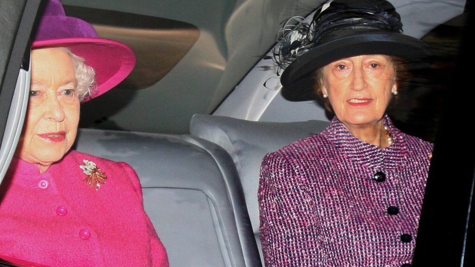 Lady Hussey in a car with the late Queen