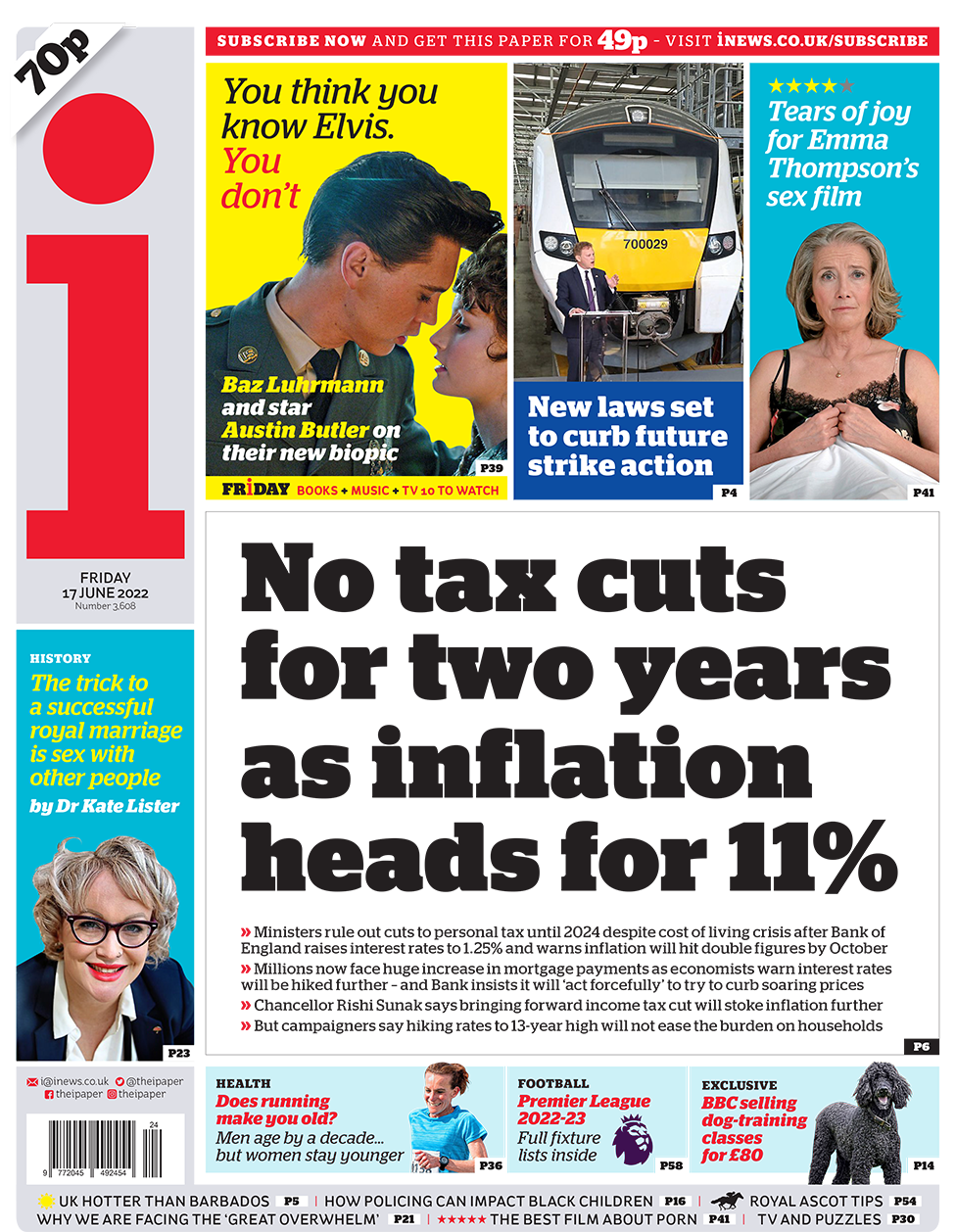 The i newspaper front page