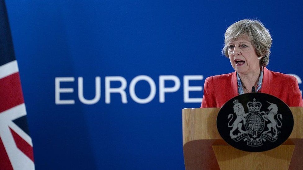 British Prime minister Theresa May gives a press conference on the second day of a European Union leaders summit in October 2016