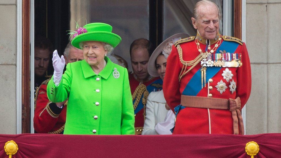 The Queen and Prince Philip on the Buckingham Palace balcony during the Queen's 90th birthday celebration