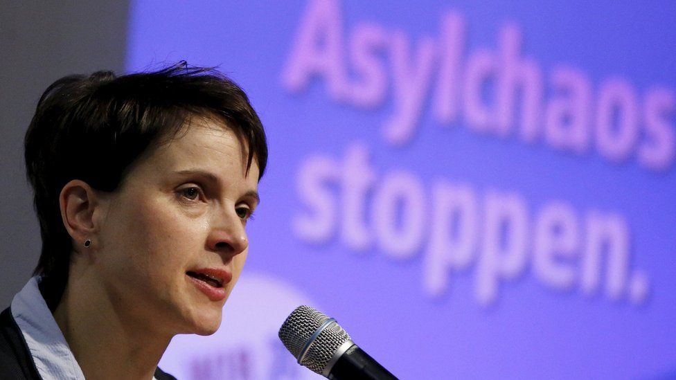 Frauke Petry during a rally for the upcoming Saxony-Anhalt state elections in Bitterfeld, Germany (February 29, 2016)