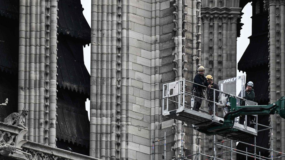 Work on top of Notre-Dame Cathedral, in Paris, France, 08 June 2020