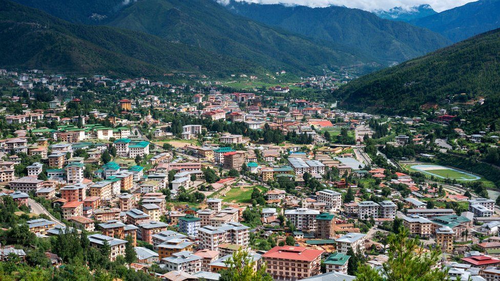 An aerial view of Thimphu, the capital of Bhutan