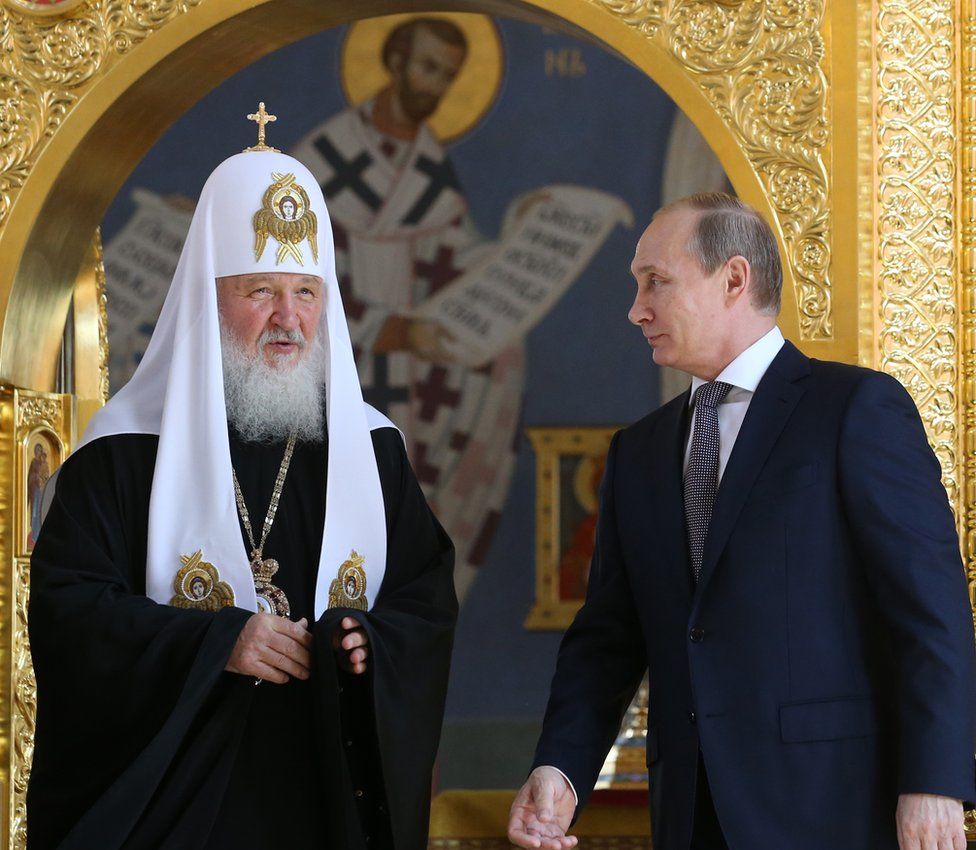 Patriarch Kirill, the Patriarch of the Russian Orthodox Church with President Putin.