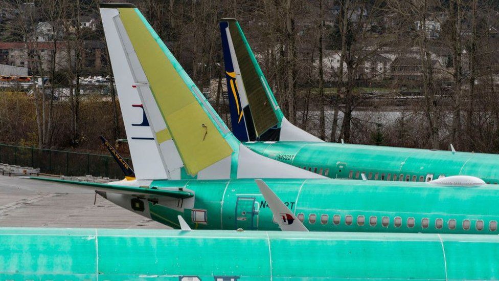 Boeing 737 Max 8 aircraft outside the company's manufacturing facility in Renton, Washington, US, on Sunday, Jan. 7, 2024.