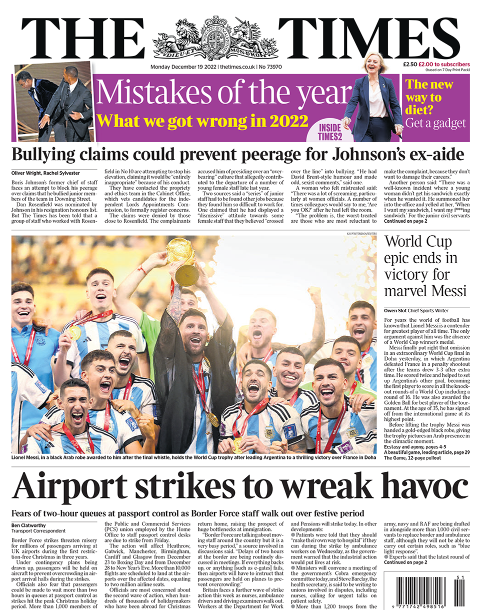 The Times Front Page 18/12