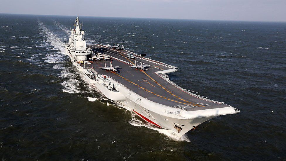 This photo taken on 24 December 2016 shows the Liaoning, China's only aircraft carrier, sailing during military drills in the Pacific.