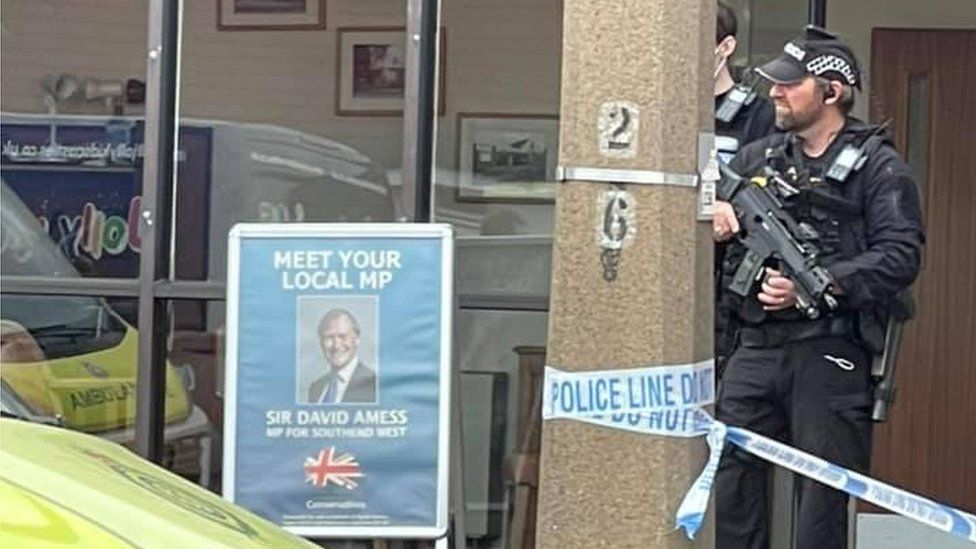 Armed police at Sir David Amess stabbing scene
