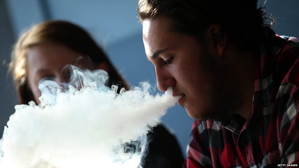 A customer smokes an E-Cigarette at Digita Ciggz on January 28, 2015 in San Rafael, California