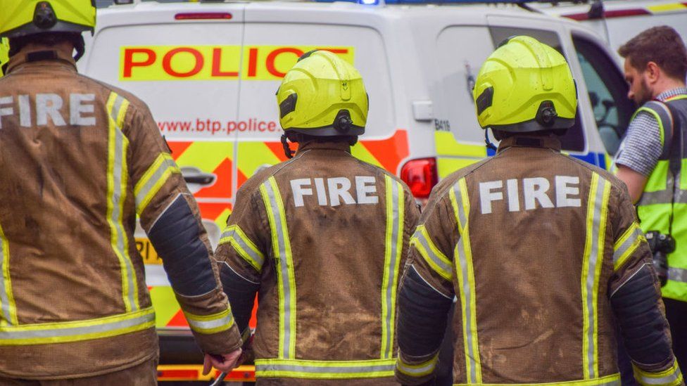 London Fire Brigade firefighters attend a blaze in London