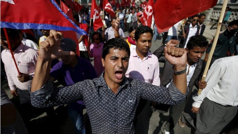 Demonstrators affiliated with various political parties take part in an anti-India protest in Kathmandu, Nepal October 1, 2015
