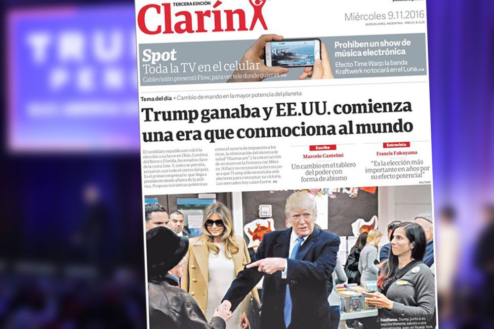 Screengrab of front page of Argentinean newspaper Clarin