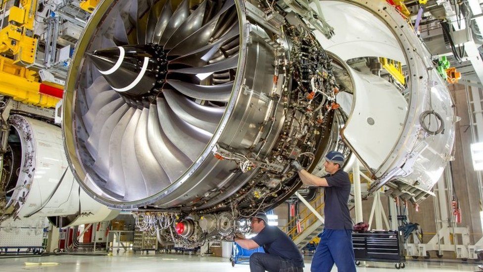 Work being carried out on a Rolls-Royce engine