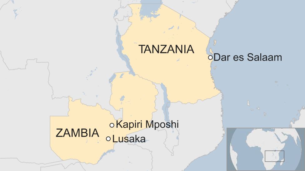 A map of Tanzania and Zamibia