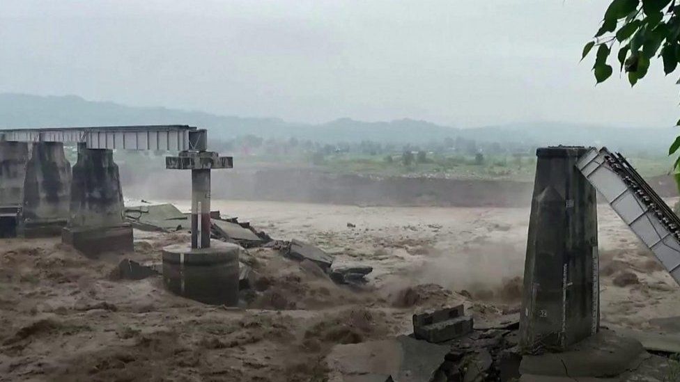 Collapsed bridge in Kangra, India