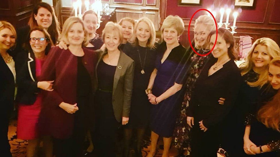 Former prime minister Theresa May, Liz Truss and other cabinet ministers at the time with Conservative donor Lubov Chernukhin