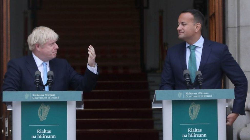 Boris Johnson and Leo Varadkar at podiums in Dublin, 9 September 2019