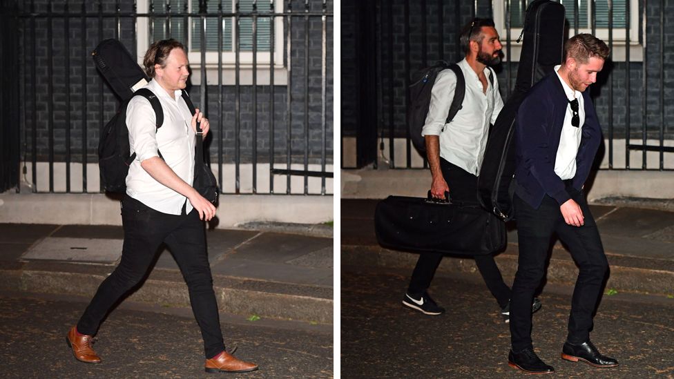 Composite image of musicians leaving Downing Street