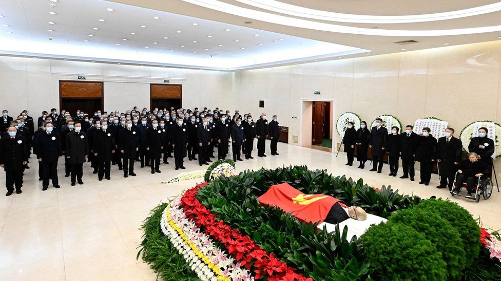 Chinese leaders pay their final respects to Jiang Zemin at the Chinese PLA General Hospital in Beijing, China on Monday 5/12
