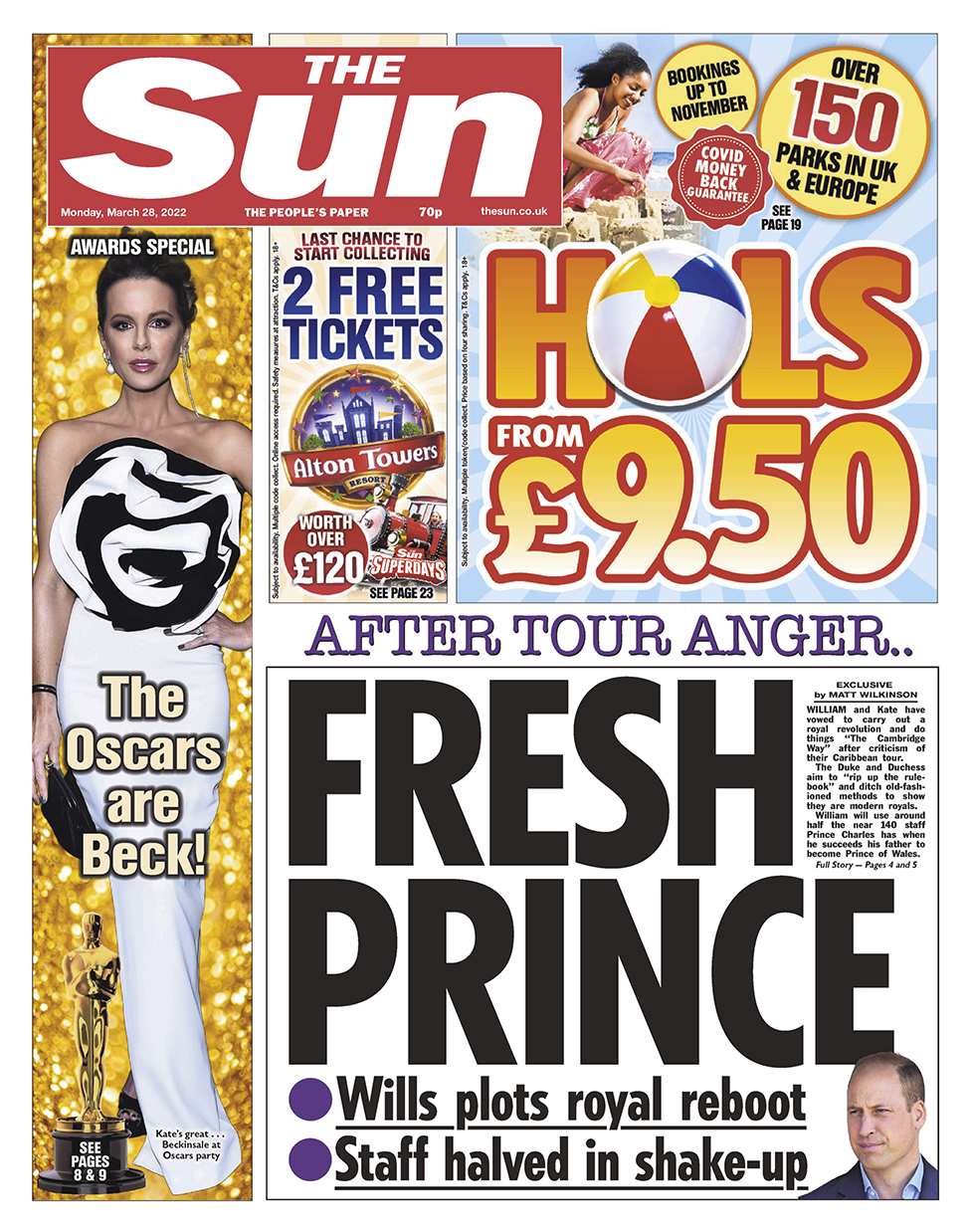 The headline in the Sun reads: "Fresh prince". The paper says the Duke and Duchess of Cambridge plan to carry out a "royal revolution" to respond to recent criticism.