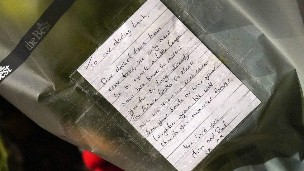 Note left by Leah Croucher's mother and father