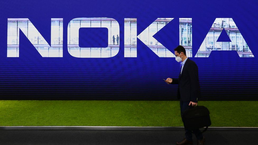 Nokia logo exhibited at Nokia stand during the Mobile World Congress.