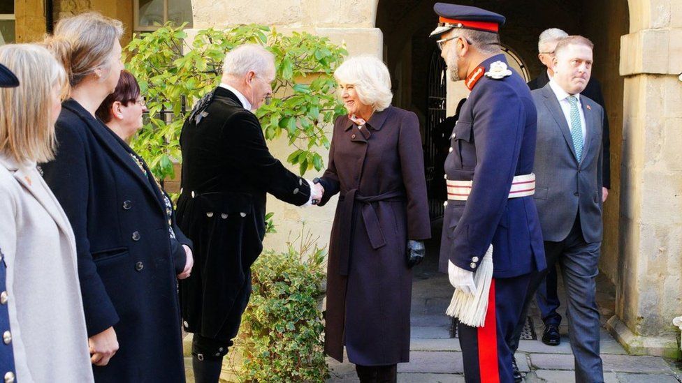 Queen Camilla greeting people in Bath