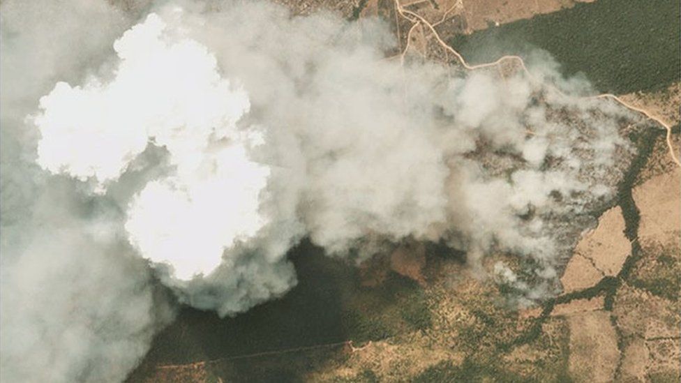 Satellite image of Amazon fire in the state of Mato Grosso