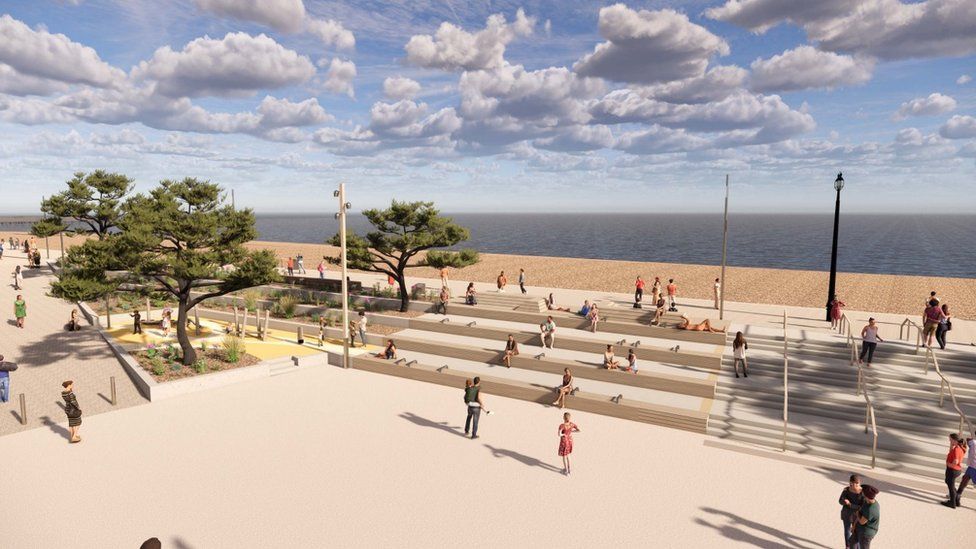 :A CGI of the planned new seafront area between the Pyramids Centre and South Parade Pier.