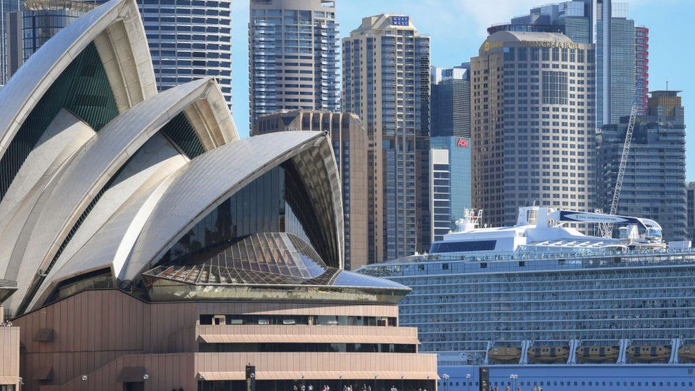 The Sydney Opera House seen against the city's skyline