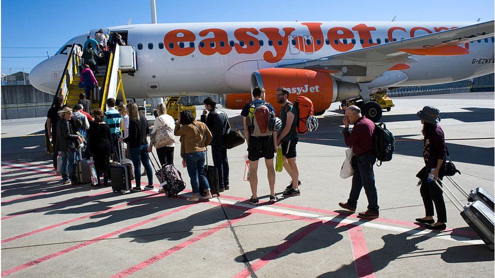 People boarding a plane