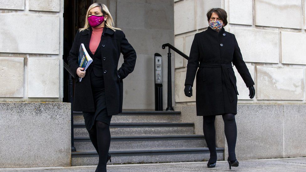 Michelle O'Neill and Arlene Foster at Stormont on Tuesday