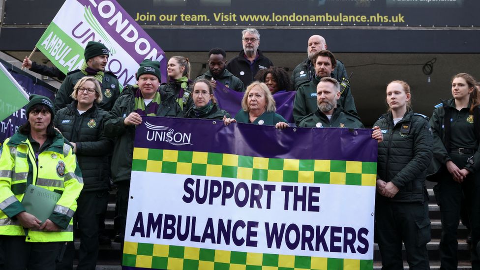 Striking ambulance service staff in London