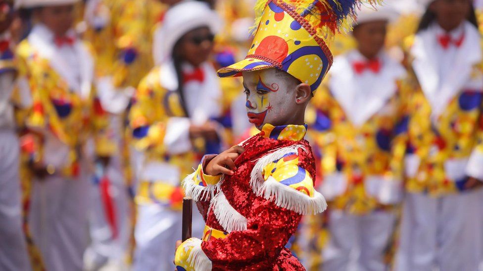 A minstrel performs during the minstrels parade in Cape Town, South Africa - Tuesday 2 January 2024