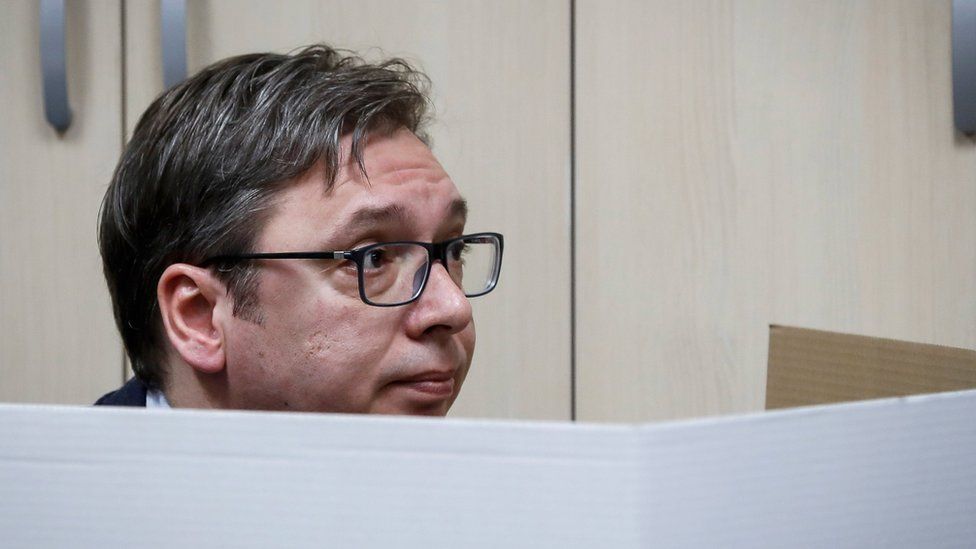 Current Serbian Prime Minister and presidential candidate Aleksandar Vucic prepares to cast his ballot at a polling station on April 2, 2017 in Belgrade, Serbia