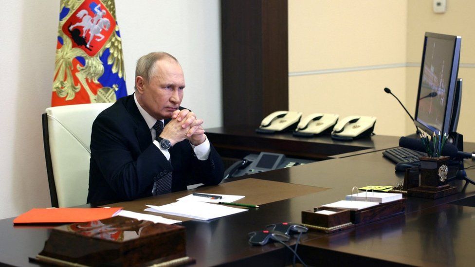 Russian President Putin chairs a Security Council meeting outside Moscow
