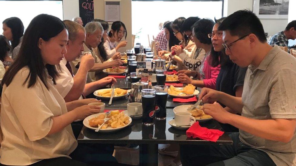 Chinese visitors to Scotts Fish and Chips