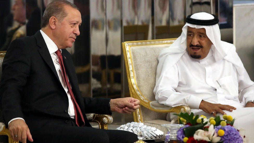 Turkish President Recep Tayyip Erdogan with Saudi Arabia's King Salman bin Abdulaziz Al Saud during official visit in Jeddah. 23 July 2017