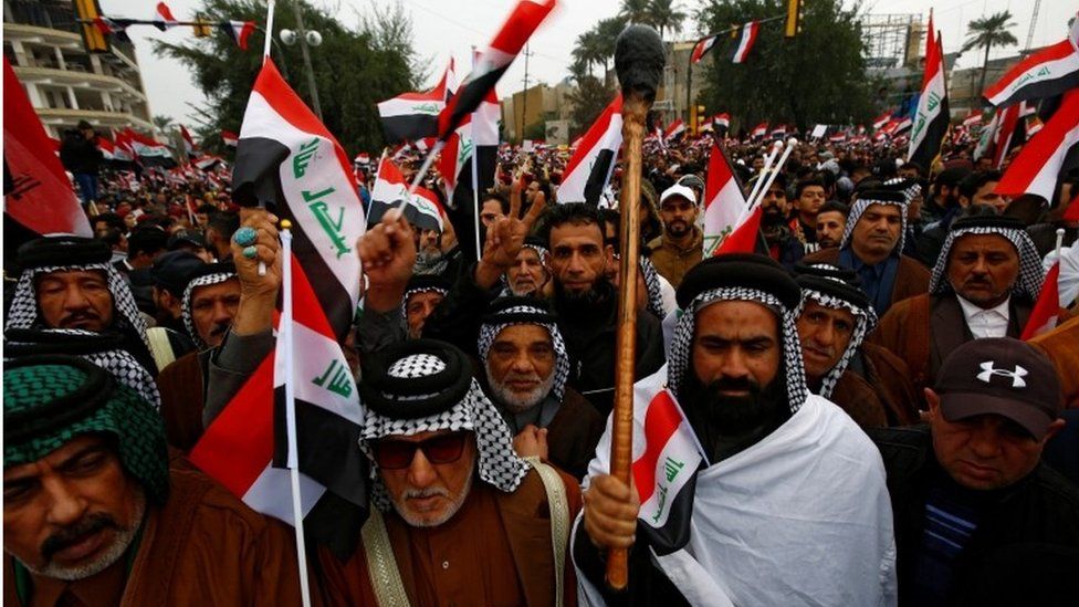Protesters march in Baghdad, Iraq. Photo: 24 January 2020