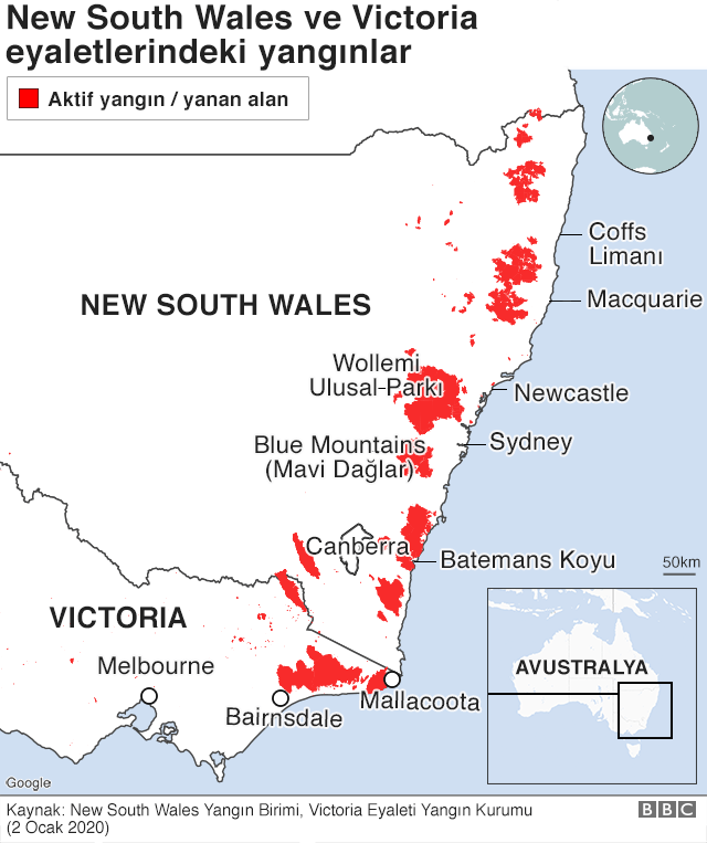 Yangınların görüldüğü alanlar