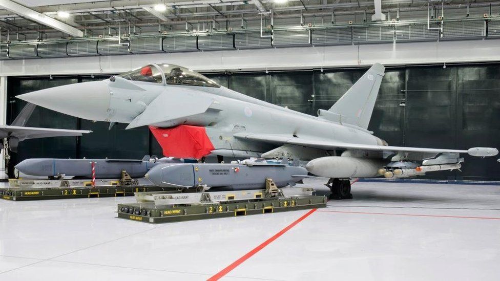 A UK RAF Eurofighter Typhoon with Storm Shadow cruise missiles