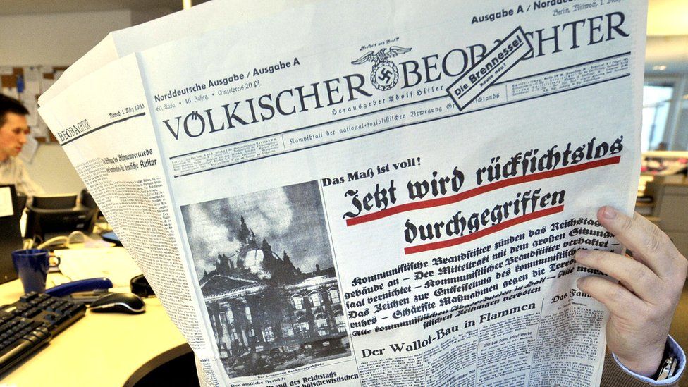 Reprint of Nazi daily Voelkischer Beobachter, Feb 2009 file pic