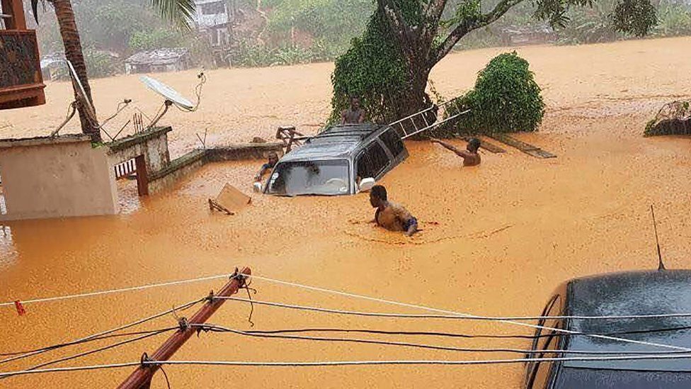 Flooded streets in Regent near Freetown, 14 August 2017.